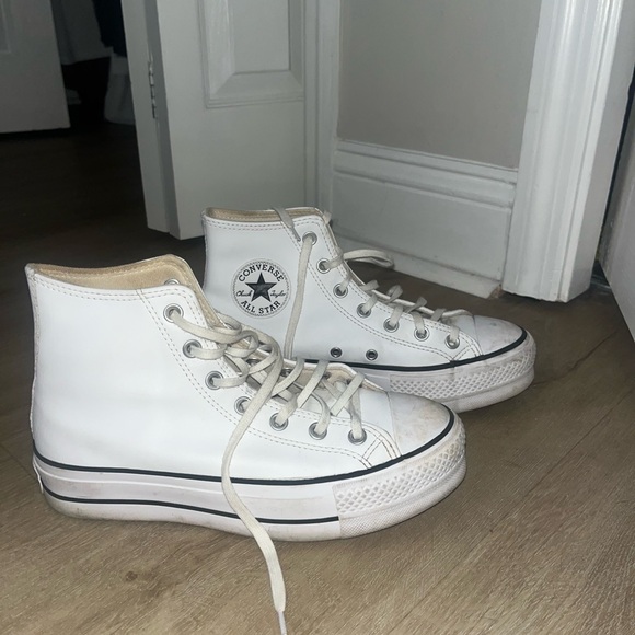 Converse Women's White Leather platform High-Top Sneakers - Picture 2 of 4